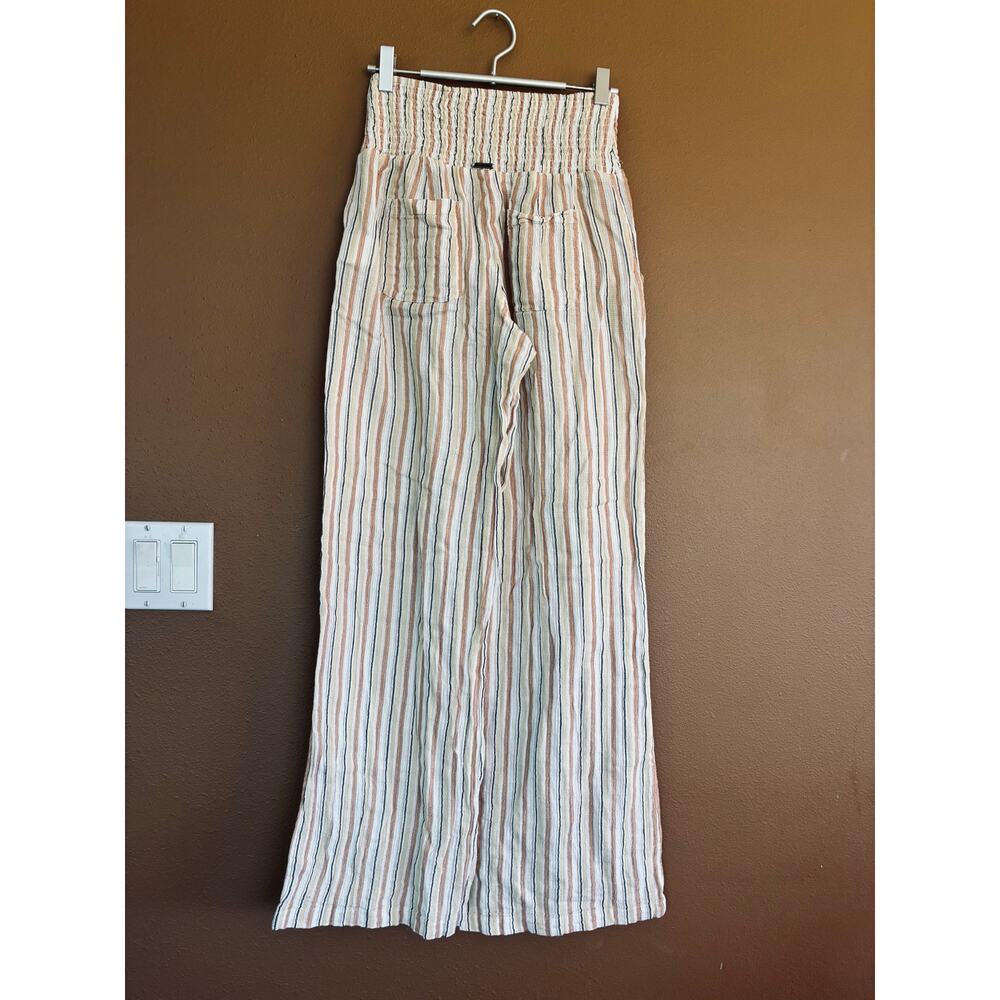 Billabong Pant Wide Leg New Waves Neutral Stripes Cotton Gauze Pockets Size Med - Picture 6 of 11